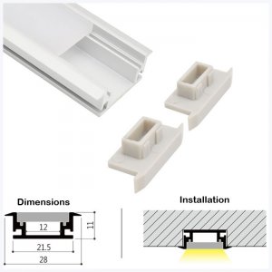 ALU-LE2811 Series Mounting Aluminum Channel Kit - Recessed Installation - For Strips Up To 12mm - 1m / 2m