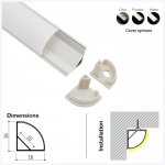 ALU-LG1616 Series Mounting Aluminum Channel Kit - Angled Surface Mount Installation - For Strips Up To 10mm - 1m / 2m