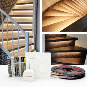 Synchronized Style Wireless Switch Panel Control LED Stair Lighting Kits KMG-1010, 60 inches Length Cuttable LED Strip Light Suitable for 40~70 inches Width Indoor LED Step Lights LED Stair Lights