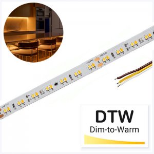 5m Dim-to-Warm White LED Strip Light - Dynamic Color Tape Light - 3000K–1800K - 90+ CRI - 24V