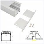 ALU-LE5035 Series Mounting Aluminum Channel Kit - Recessed Installation - For Strips Up To 39mm - 1m / 2m