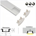 ALU-LE23080 Series Mounting Aluminum Channel Kit - Recessed Installation - For Strips Up To 12mm - 1m / 2m