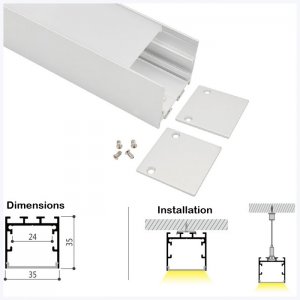 ALU-LS3535 Series Mounting Aluminum Channel Kit - Surface / Pendant Installation - For Strips Up To 24mm - 1m / 2m