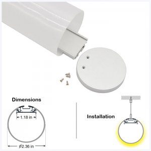 ALU-LT60 Series Round Shape Mounting Aluminum Channel Kit - Pendant Installation - For Strips Up To 30mm - 1m / 2m