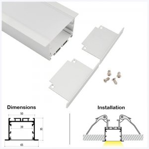 ALU-LE6535 Series Mounting Aluminum Channel Kit - Recessed Installation - For Strips Up To 39mm - 1m / 2m