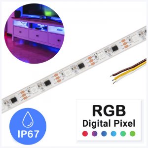 3m Digital RGB LED Strip Light - Single Addressable Color-Chasing LED Tape Light - 5V - IP67 - RGB