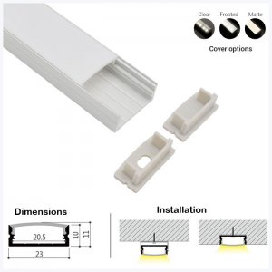 ALU-LS2310 Series Mounting Aluminum Channel Kit - Surface / Recessed Installation - For Strips Up To 20mm - 1m / 2m