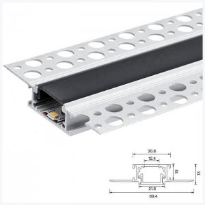 ALU-TW6913 Series Mounting Aluminum Drywall Channel Kit - Recessed Installation - For Strips Up To 20mm - 1m / 2m