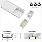 ALU-LE3010 Series Mounting Aluminum Channel Kit - Recessed Installation - For Strips Up To 20mm - 1m / 2m