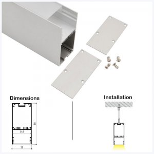 ALU-LS3880 Series Mounting Aluminum Channel Kit - Pendant Installation - For Strips Up To 34mm - 1m / 2m