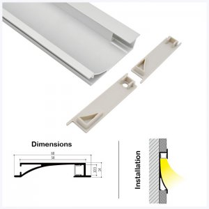 ALU-LG1468 Series Mounting Aluminum Channel Kit - Recessed Installation - For Strips Up To 10mm - 1m / 2m