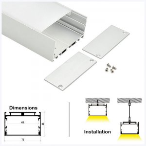 ALU-LS7535 Series Mounting Aluminum Channel Kit - Surface / Pendant Installation - For Strips Up To 65mm - 1m / 2m