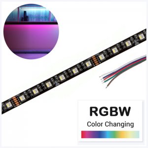 5m Black PCB RGBW LED Strip Light - 5050 Color-Changing LED Tape Light - 24V - IP20