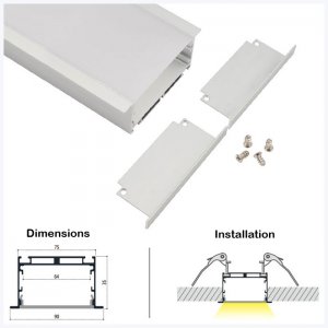 ALU-LE9035 Series Mounting Aluminum Channel Kit - Recessed Installation - For Strips Up To 64mm - 1m / 2m